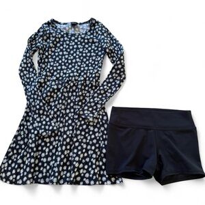 Black & White Floral Long Sleeve Dress & Shorts